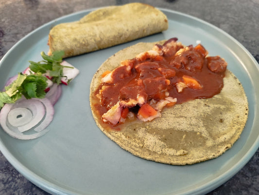 Tacos of Tender Octopus in Oaxacan Red Mole Sauce