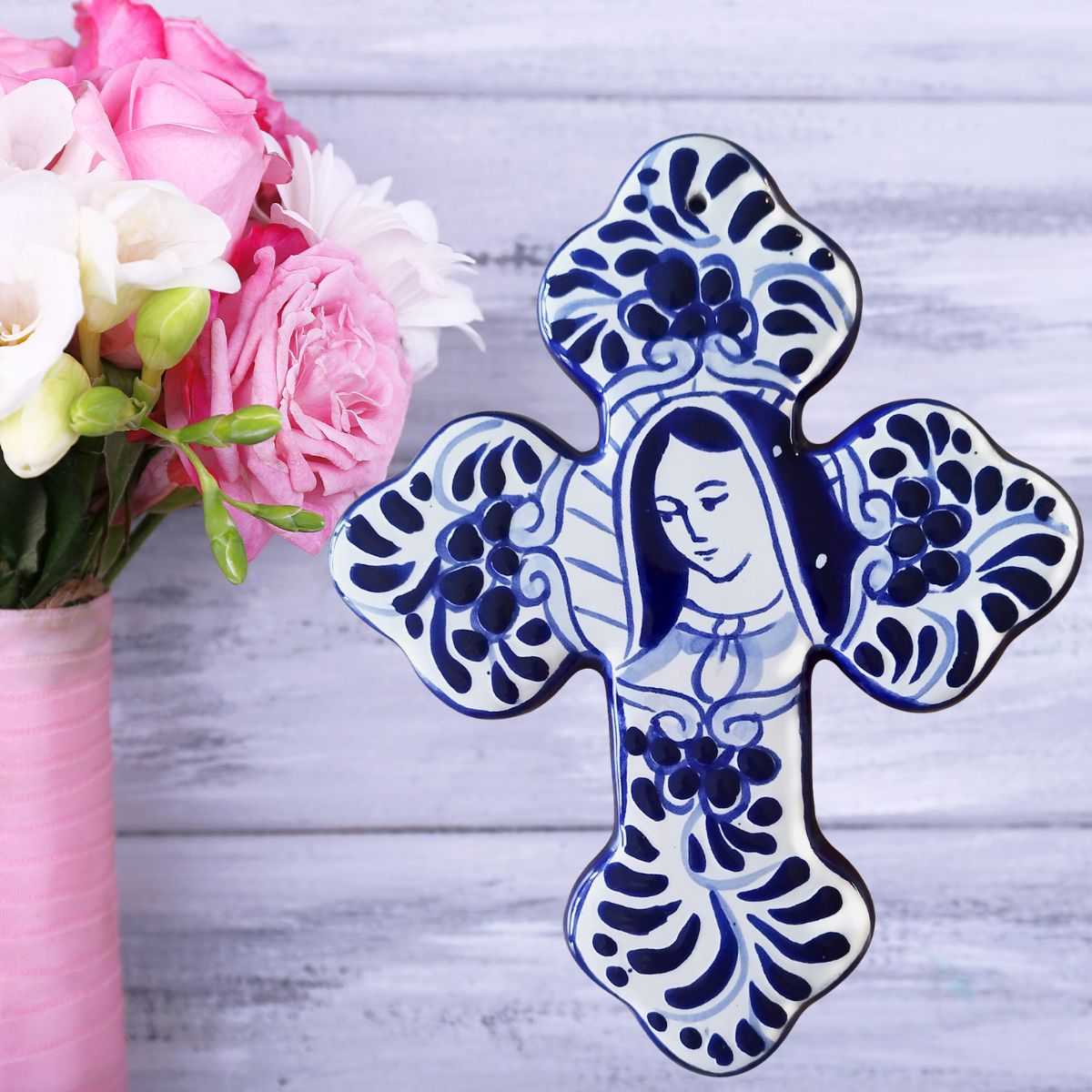 Mexican Talavera Cross Wall Decor Hand Painted