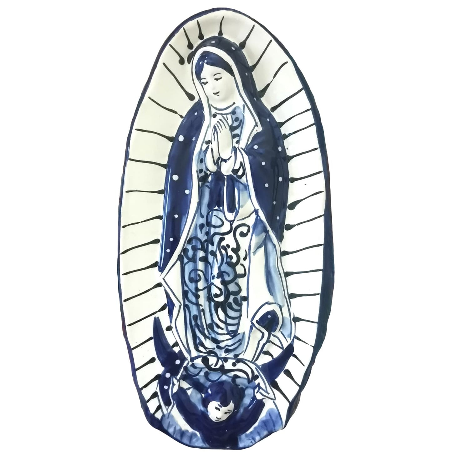 Mexican Talavera Pottery Virgin of Guadalupe Hand Painted, Catholic Home Decor, Large Size