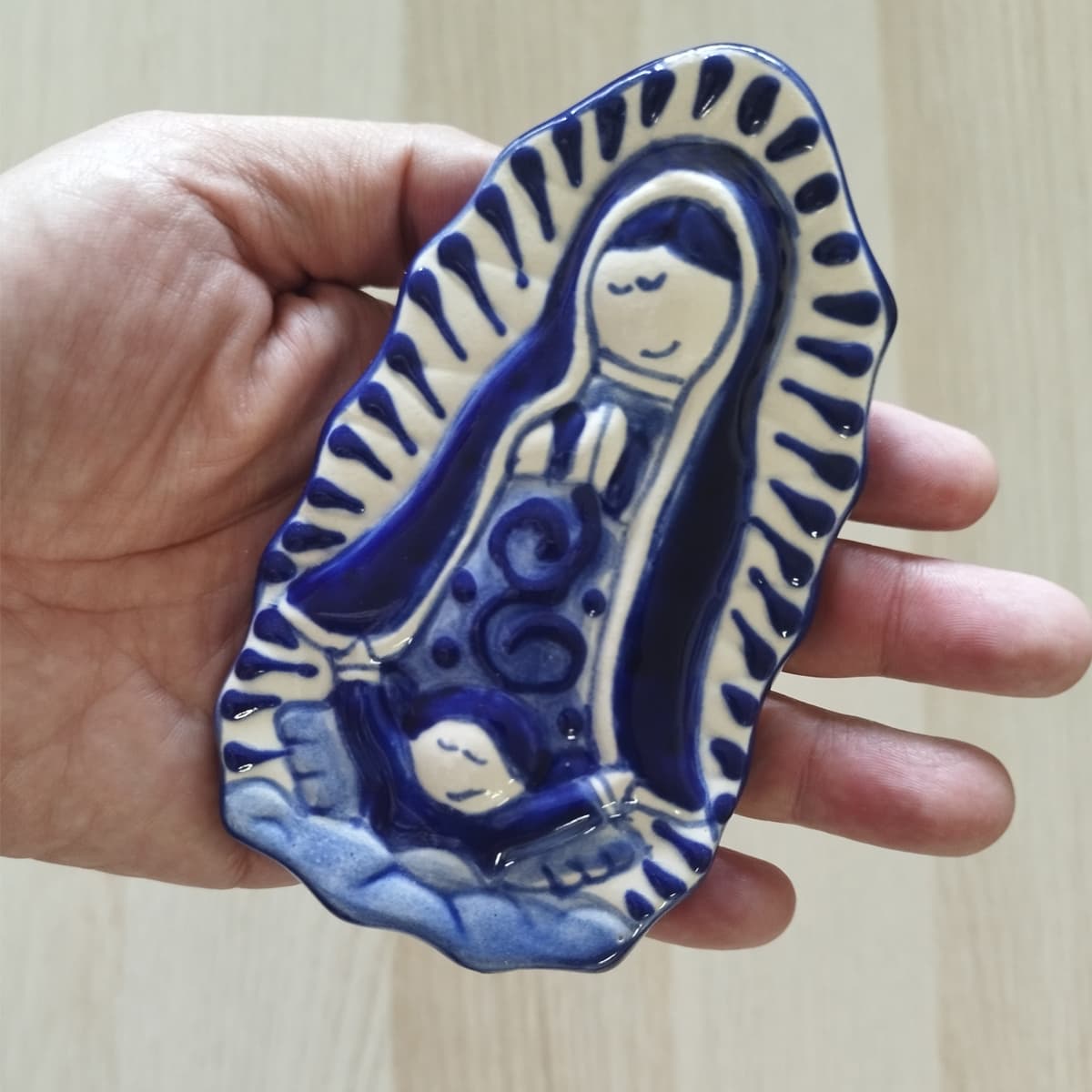 Mexican Talavera Pottery Mini Virgin of Guadalupe Home Decor, wall hanging. Pack of Two