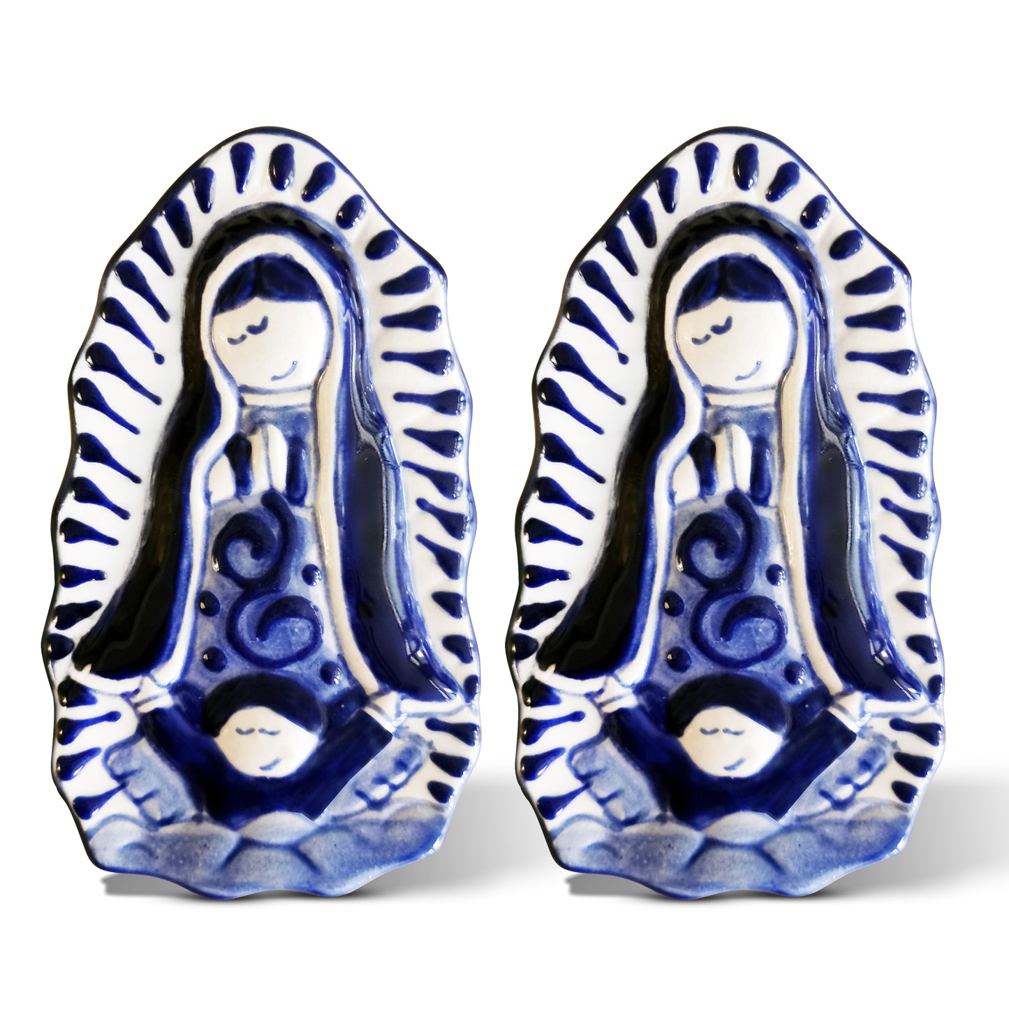 Mexican Talavera Pottery Mini Virgin of Guadalupe Home Decor, wall hanging. Pack of Two