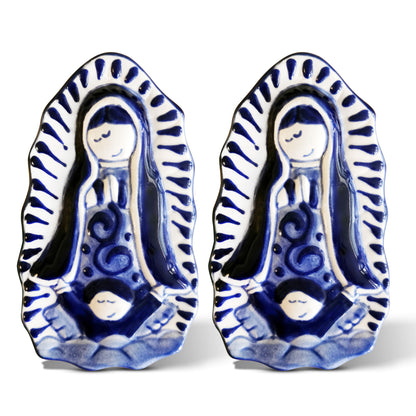 Mexican Talavera Pottery Mini Virgin of Guadalupe Home Decor, wall hanging. Pack of Two