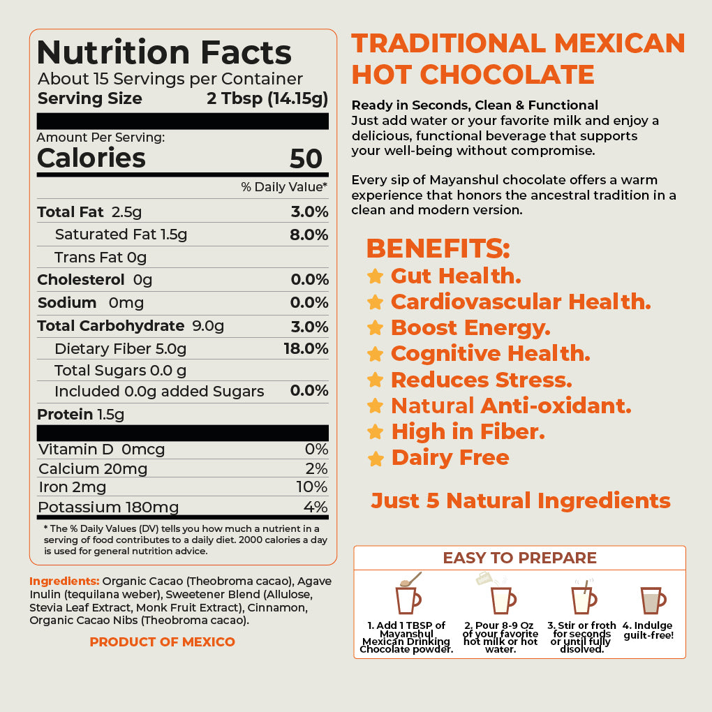Mexican Drinking Chocolate – Healthy Cacao & Spices, Cane Sugar Free | Mayanshul