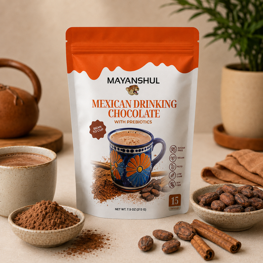 Mexican Drinking Hot Chocolate – Healthy Cacao & Spices, with Prebiotic, Cane Sugar Free 15 Servings