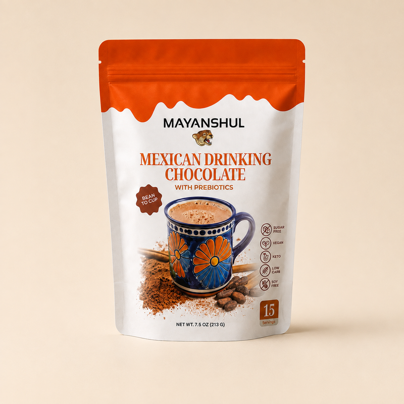 Mexican Drinking Hot Chocolate – Healthy Cacao & Spices, with Prebiotic, Cane Sugar Free 15 Servings