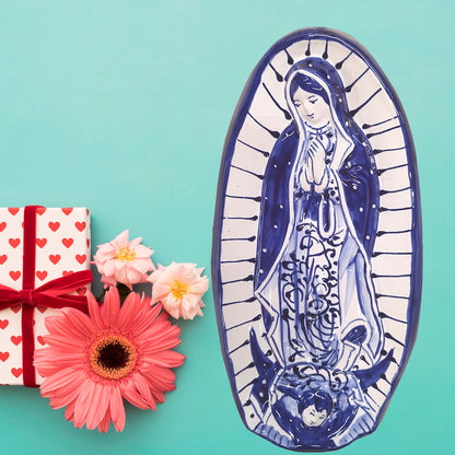 Mexican Talavera Pottery Virgin of Guadalupe Hand Painted, Catholic Home Decor, Large Size