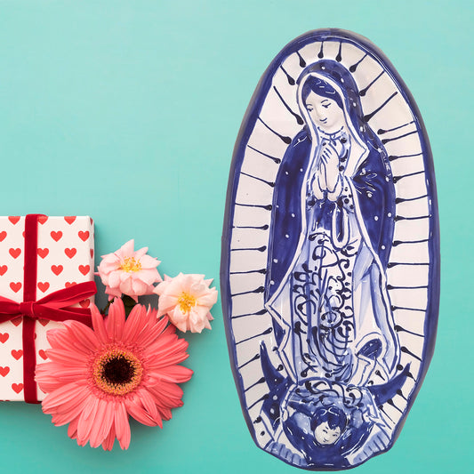 Mexican Talavera Pottery Virgin of Guadalupe Hand Painted, Catholic Home Decor, Large Size