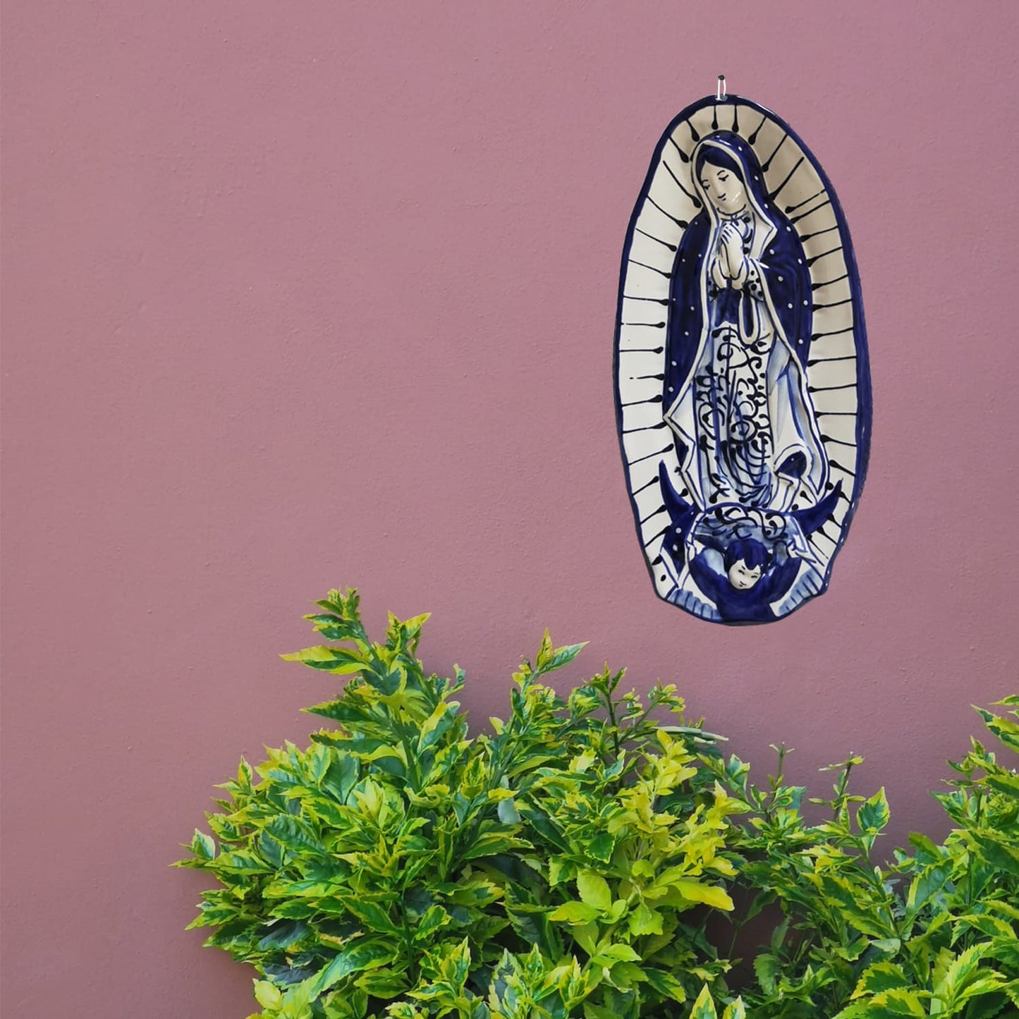 Mexican Talavera Pottery Virgin of Guadalupe Hand Painted, Catholic Home Decor, Large Size