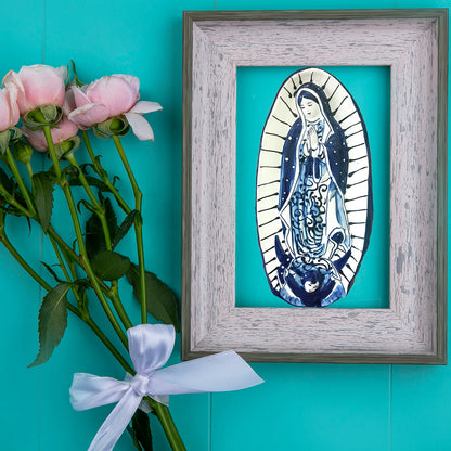 Mexican Talavera Pottery Virgin of Guadalupe Hand Painted, Catholic Home Decor, Large Size