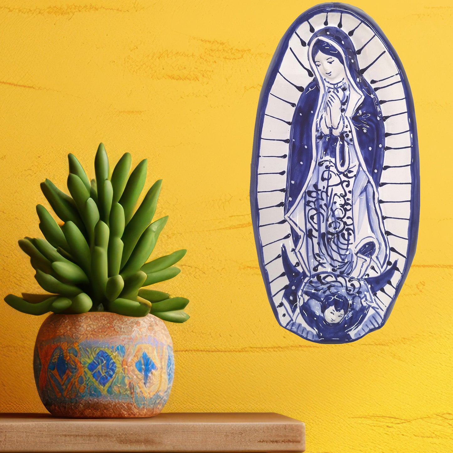 Mexican Talavera Pottery Virgin of Guadalupe Hand Painted, Catholic Home Decor, Large Size