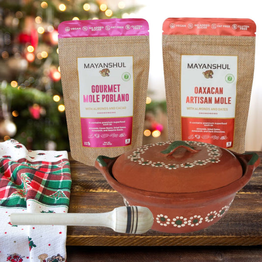 Holiday Artisanal Bundle Special Edition: Traditional Clay Cazuela & Gourmet Mole Variety Pack of 2