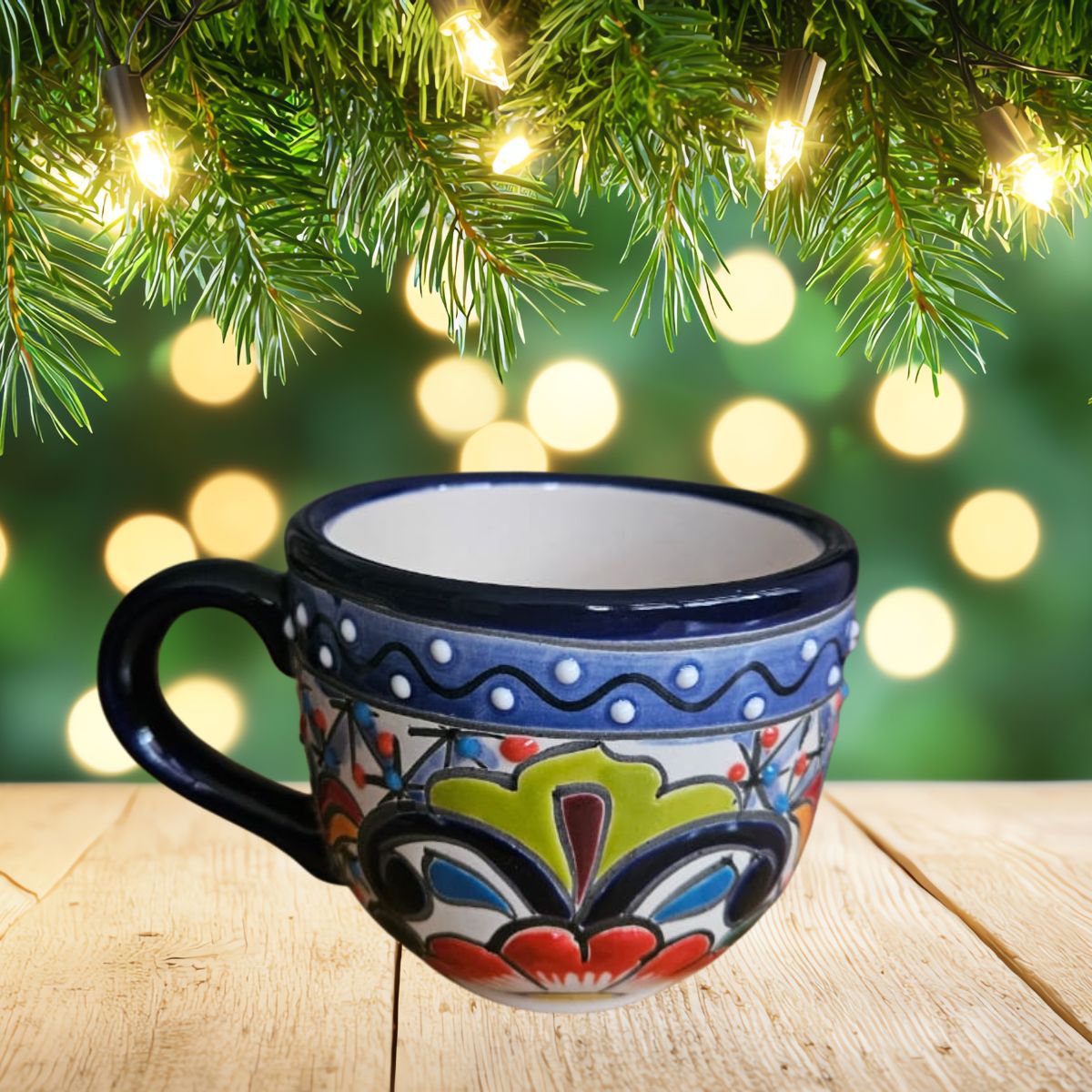 Limited Edition Christmas Bundle — Talavera Mug handpainted + Mexican Hot Chocolate with Prebiotic, Cane Sugar Free, 15 Servings